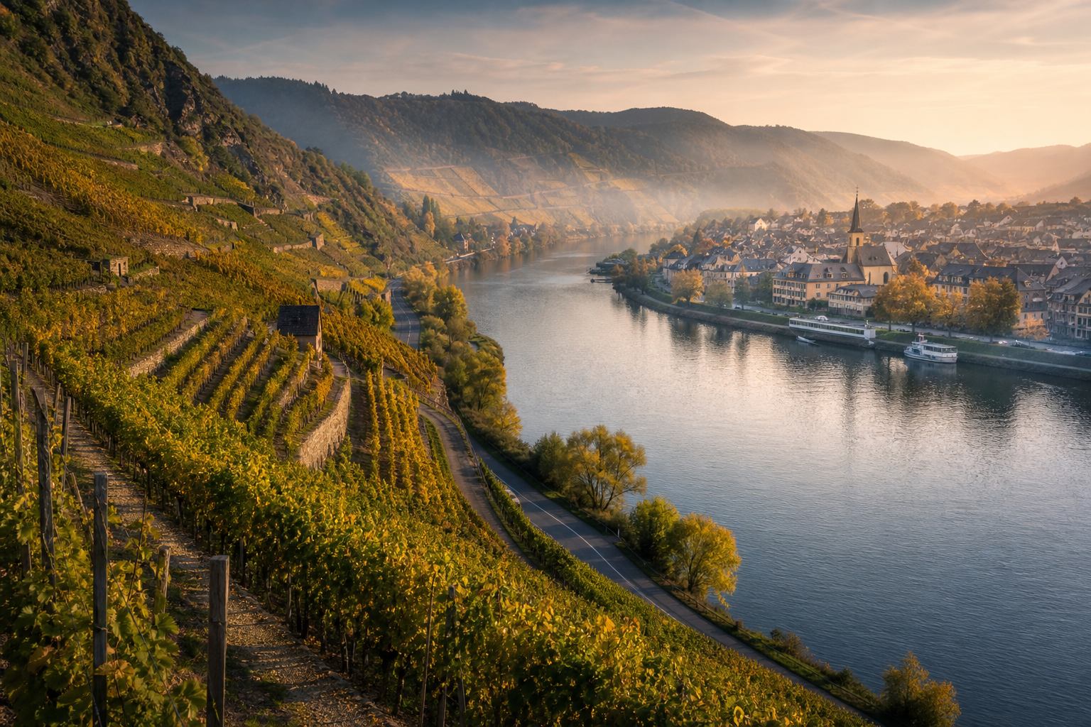 Moseltal mit Weinbergen und Flusschleife